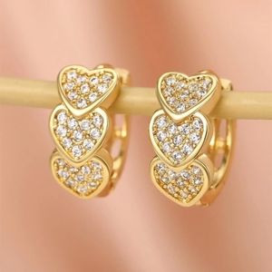 GOLD/STERLING HEART HUGGIE HOOPS HALF INCH/WHITE TOPAZ